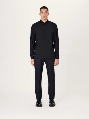 The All Day Shirt Merino Collared || Navy | Merino Poplin
