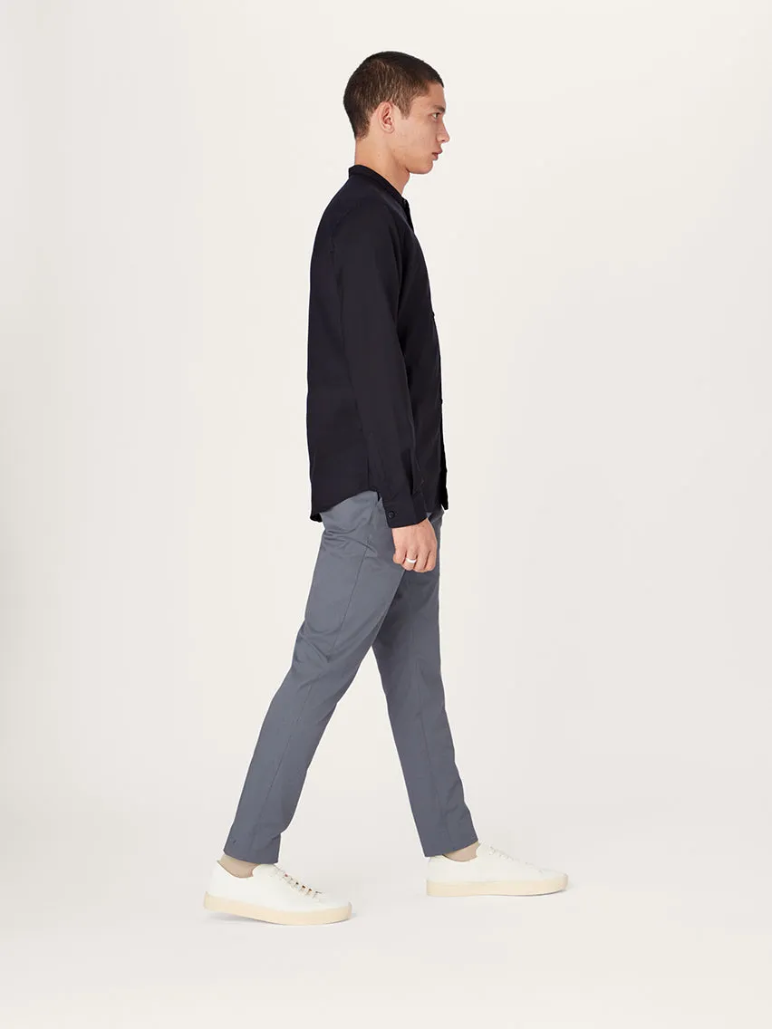The All Day Shirt Merino Collarless || Navy | Merino Poplin