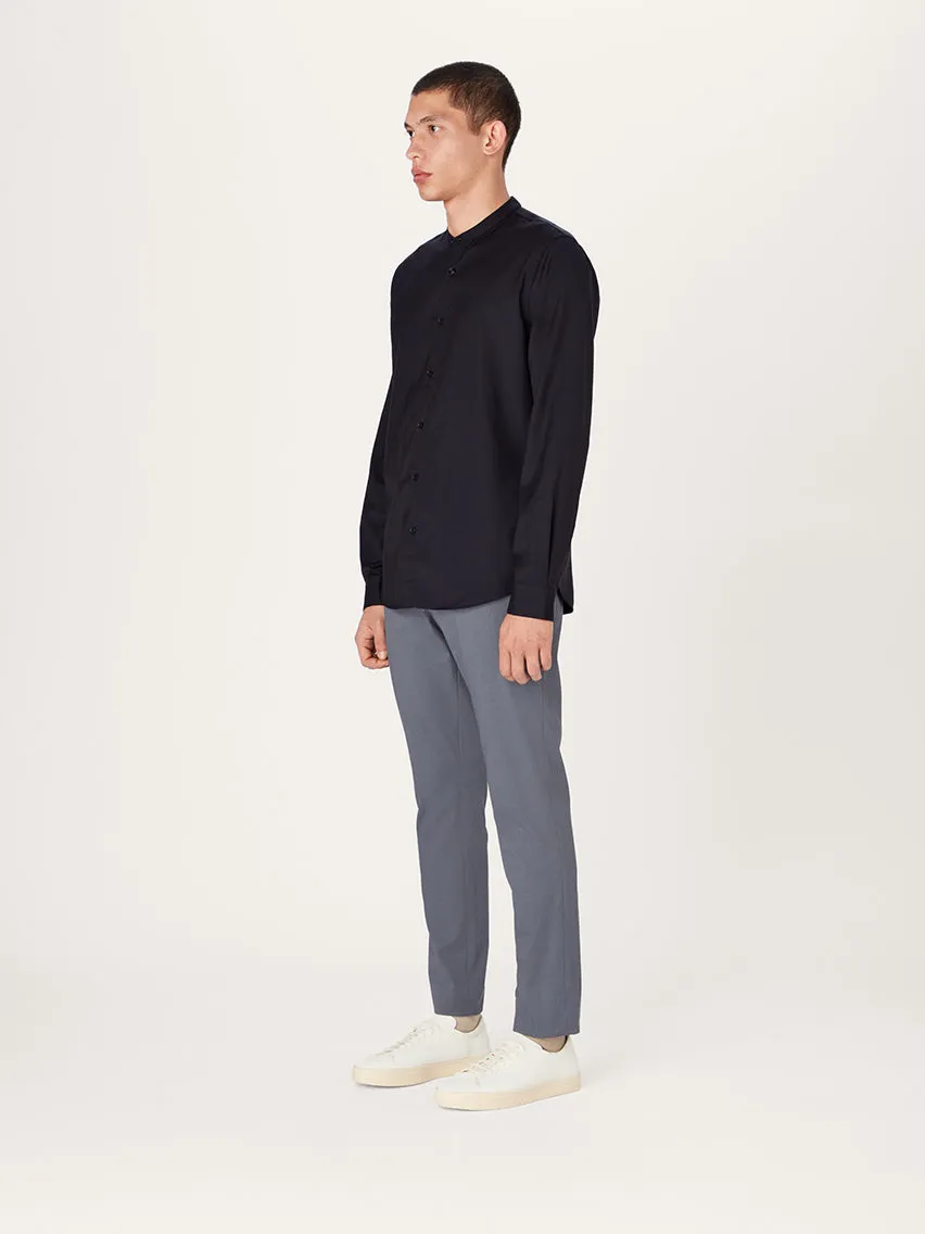 The All Day Shirt Merino Collarless || Navy | Merino Poplin