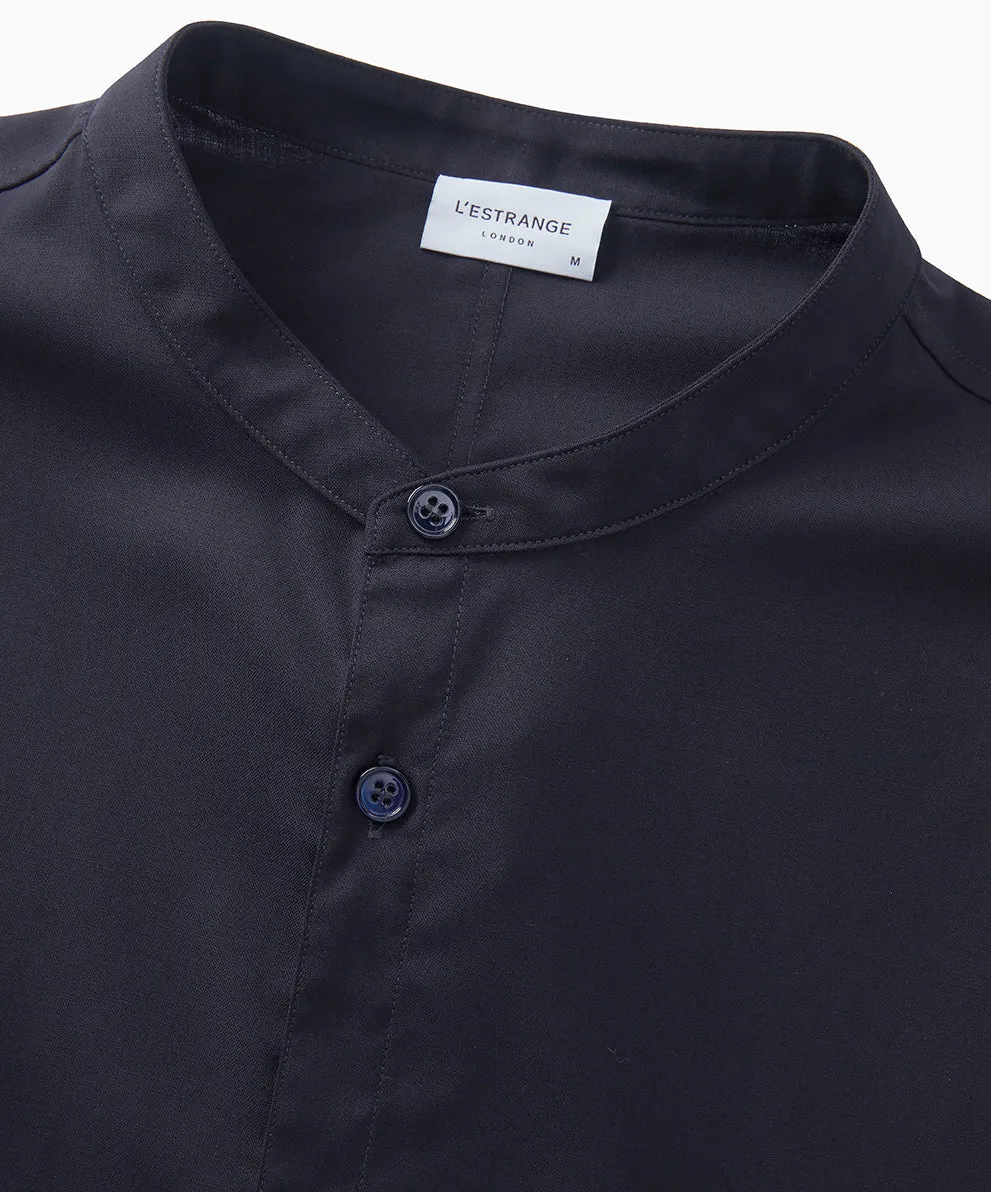 The All Day Shirt Merino Collarless || Navy | Merino Poplin