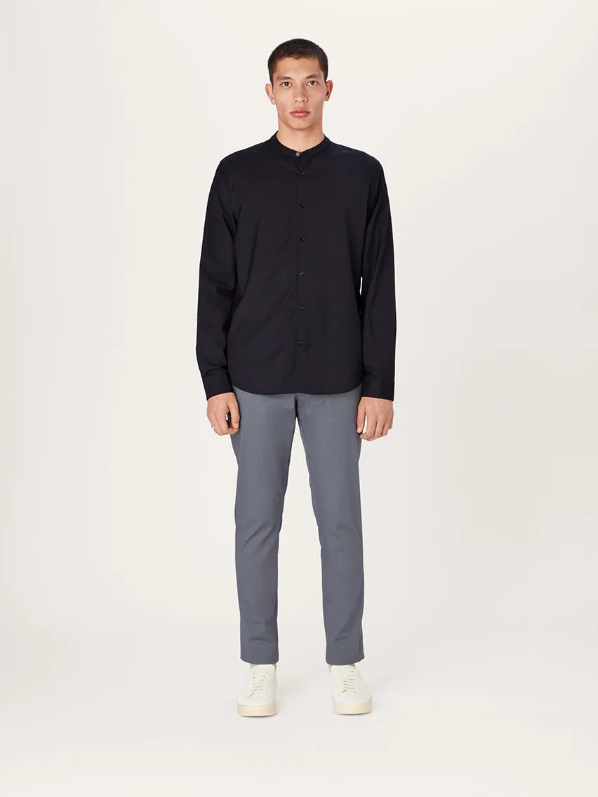 The All Day Shirt Merino Collarless || Navy | Merino Poplin