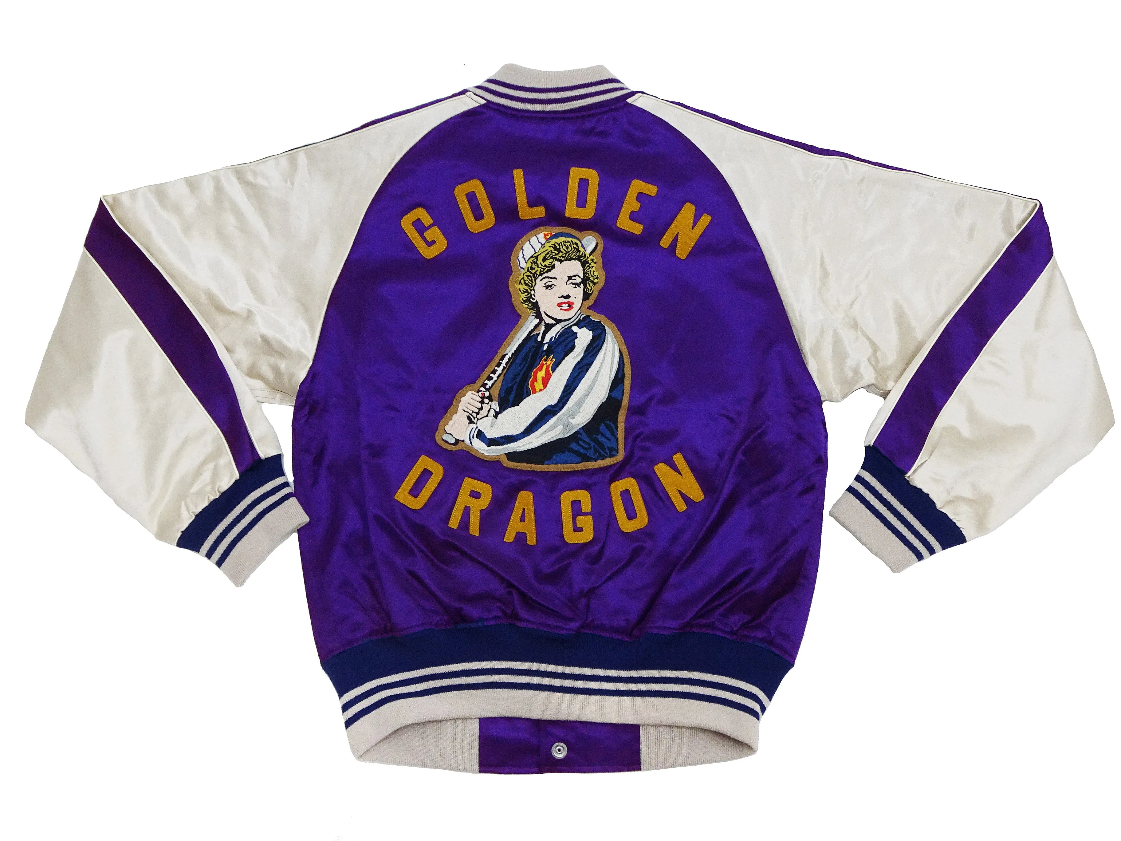 TOYS McCOY Jacket Men's Marilyn Monroe Unfilled Lightweight Satin Varsity Jacket TMJ2303 Blue/Off-White
