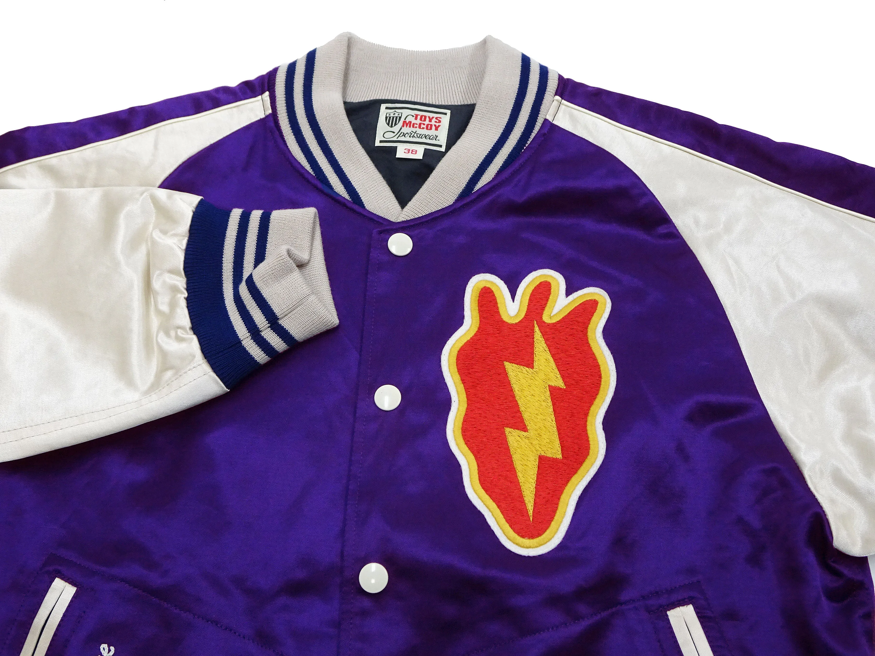 TOYS McCOY Jacket Men's Marilyn Monroe Unfilled Lightweight Satin Varsity Jacket TMJ2303 Blue/Off-White