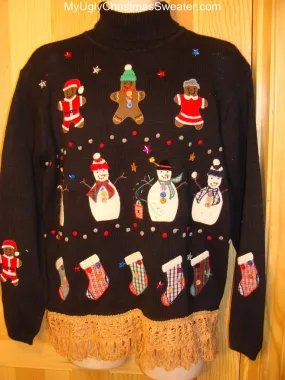 Ugly Christmas Sweater Snowmen Gingerbread Men, Bears, and Stockings