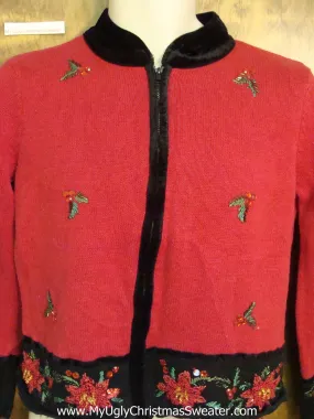 Ugly Festive Xmas Sweater Ivy and Poinsettias