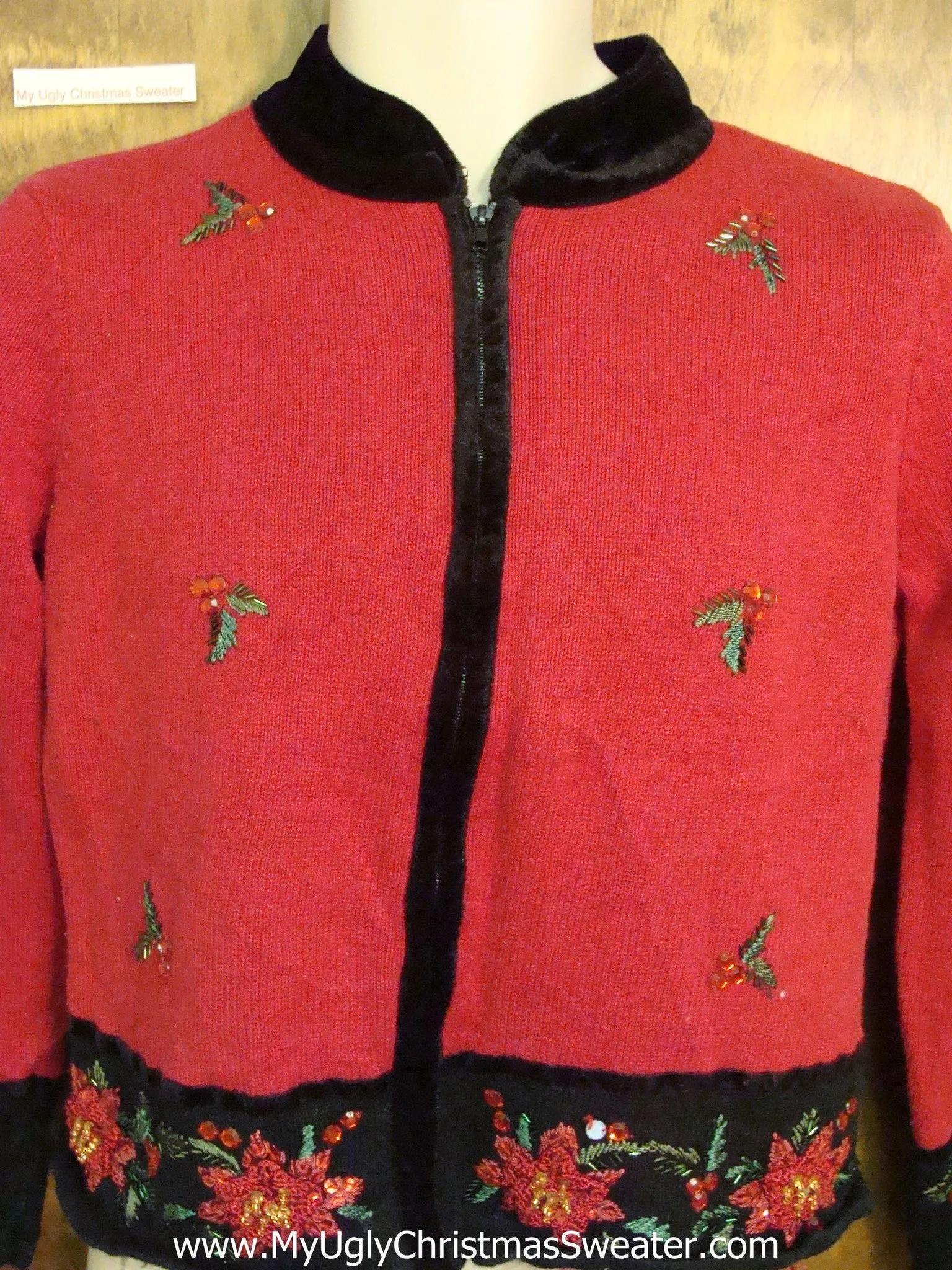Ugly Festive Xmas Sweater Ivy and Poinsettias