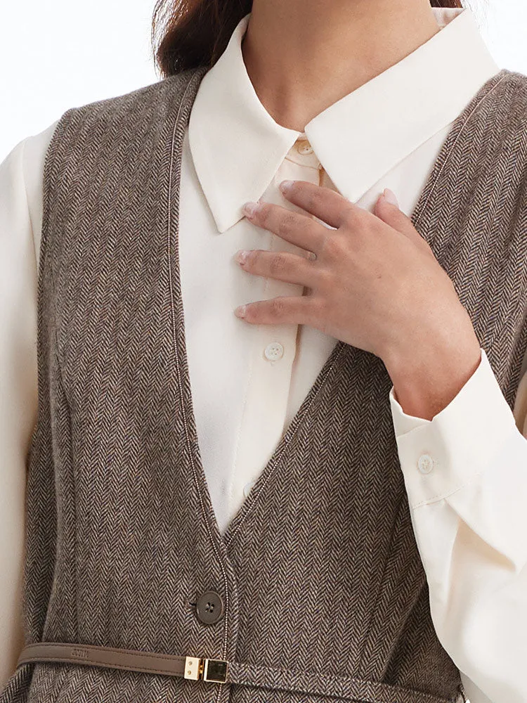 Washable Woolen Vest Dress And Shirt Two-piece Set