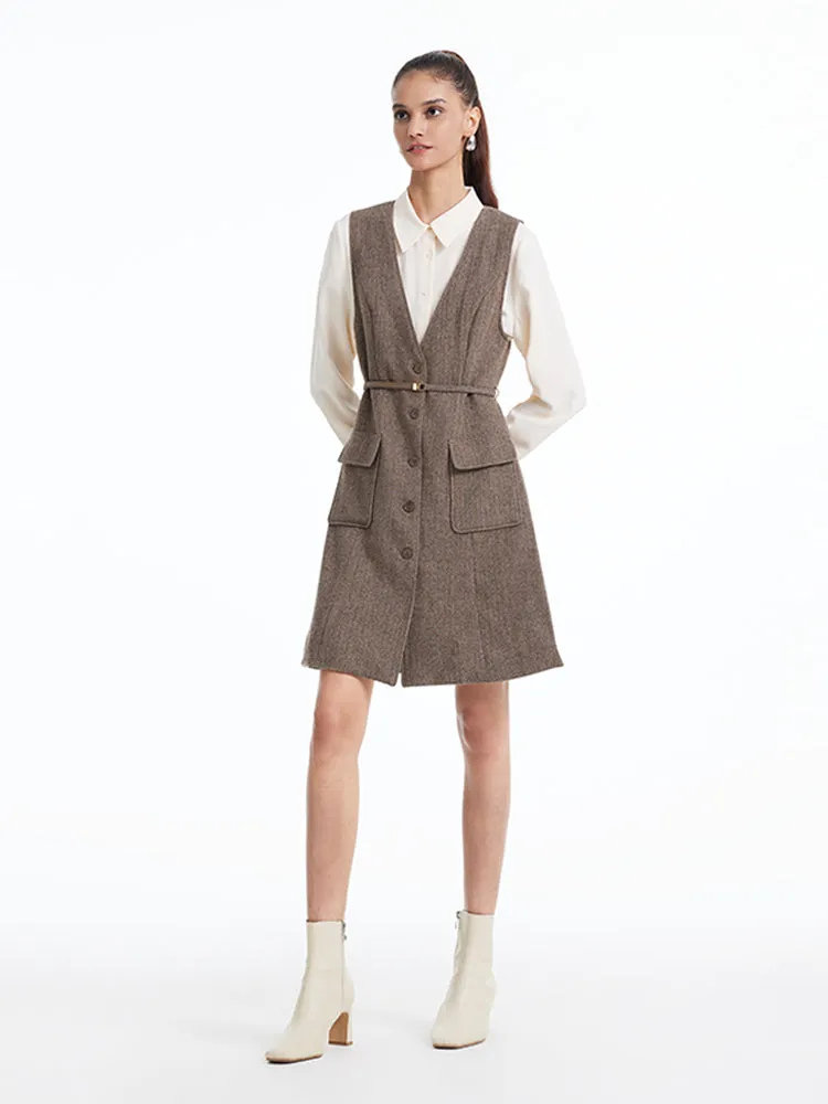 Washable Woolen Vest Dress And Shirt Two-piece Set