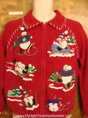 Winter Sports Snowmen Ugly Festive Xmas Sweater