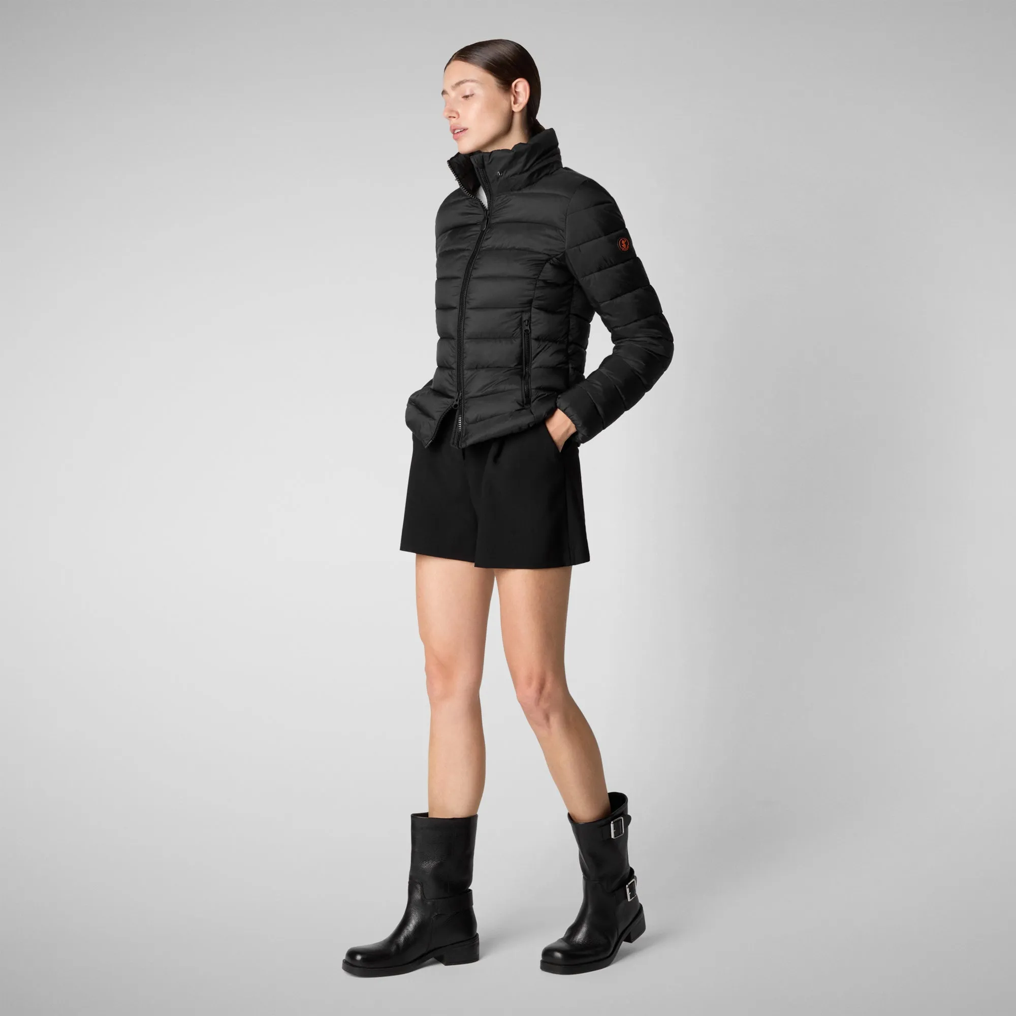 Women's Animal free Puffer Jacket Amelie with Detachable Hood in Black