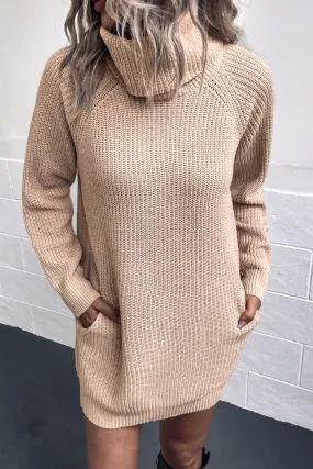 Womens Turtleneck Sweater Dress with Pockets (S-XL)