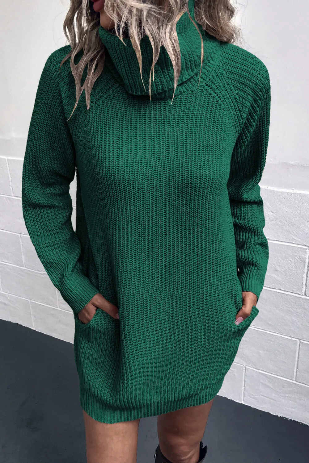 Womens Turtleneck Sweater Dress with Pockets (S-XL)