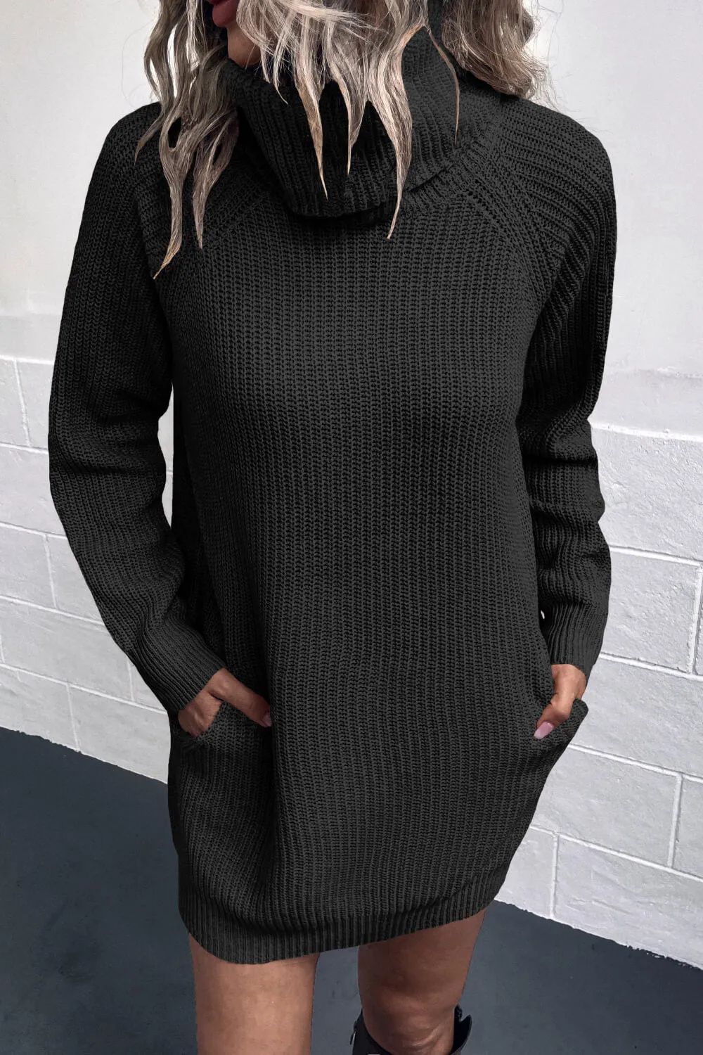 Womens Turtleneck Sweater Dress with Pockets (S-XL)