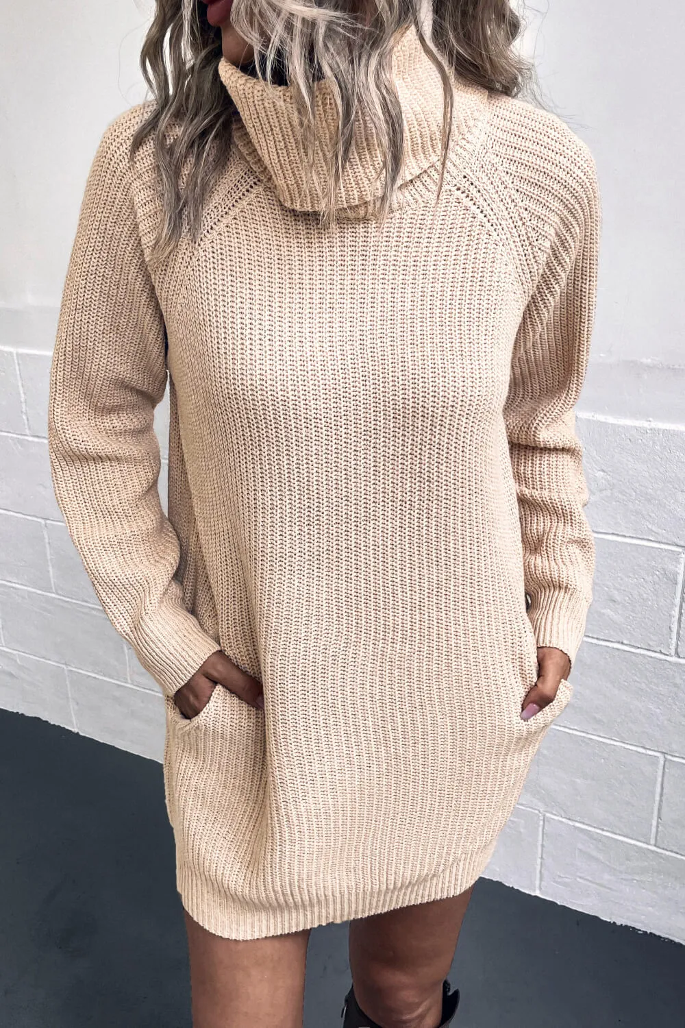 Womens Turtleneck Sweater Dress with Pockets (S-XL)